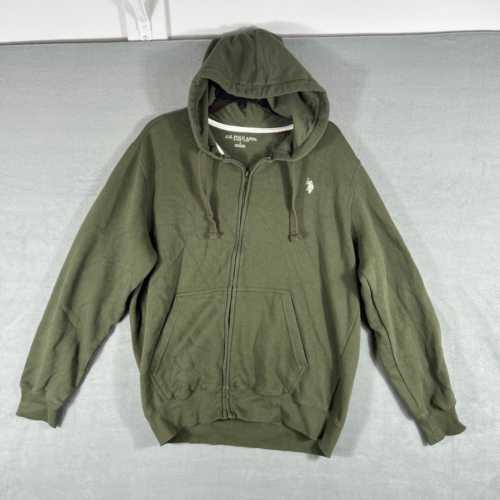U.S. Polo Assn. Men's L Full Zip‎ Hoodie Olive Green Hooded Sweatshirt Fleece
